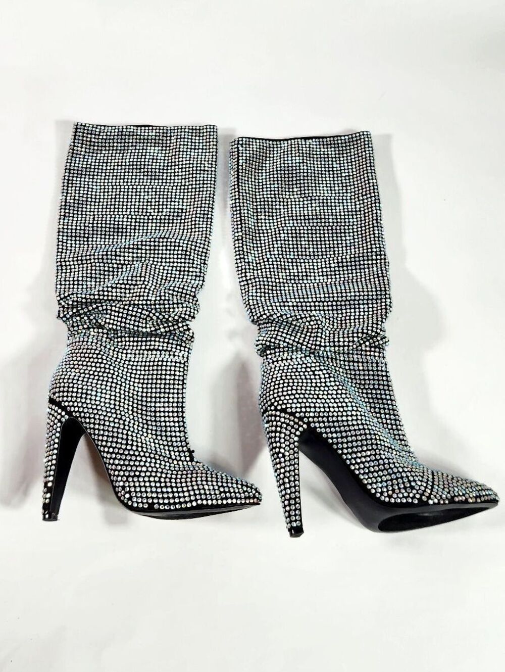 NWD Steve Madden Black High Heel Rhinestone  Boots 8M